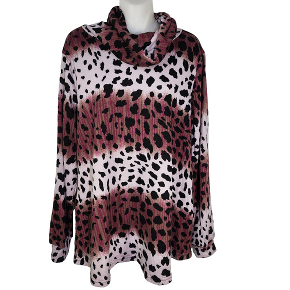 Haptics Holly Harper Women Top Size 1XL Animal Print Long Sleeve Tunic Cowl Neck - Picture 1 of 10